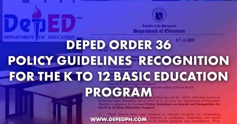 DepEd Order 36: Policy Guidelines on Awards and Recognition .